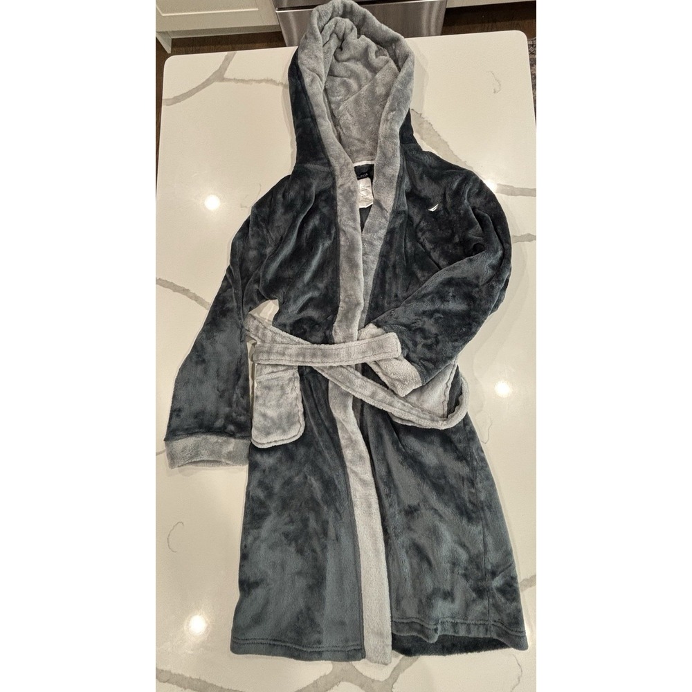 Nautica Boys' Robe Gray Two Tone Plush Fleece– Size XL (14–16)